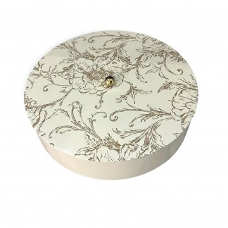 Cream round  lacquer box hand painted with chrysanthemum